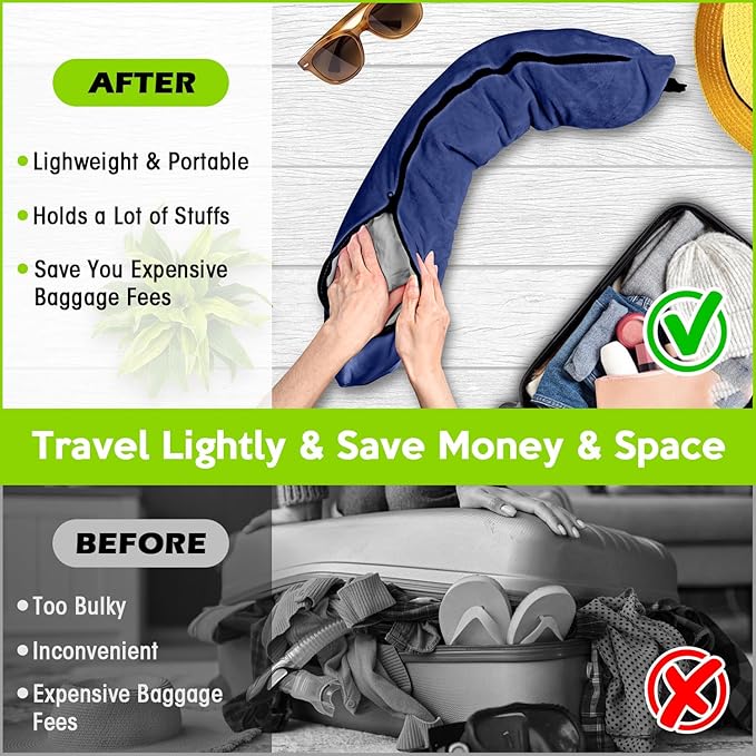 Travel Neck Pillow Stuffable with Clothes,Stuffable Neck Pillow for Traveling,Fillable Travel Neck Pillow Extra Storage Bag,Soft Velvet Neck Pillow Case Cover,Packable for Airplane Travel Essentials