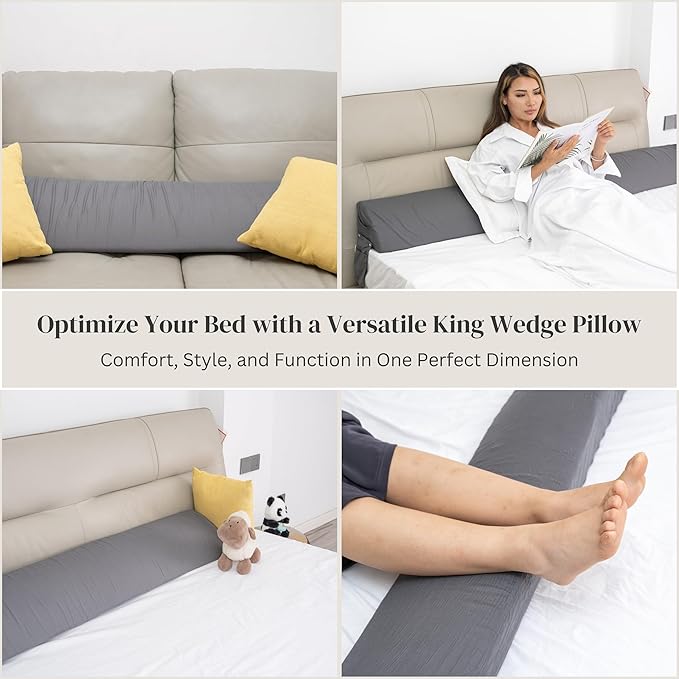 Wedge Pillow Headboard | Soft Headboard Pillow with 2 Side Packets, Triangle Pillow Wedge for Headboard, Bed Gap Filler Headboard Wedge Pillow, Ideal Bed Wedge Pillow for Headboard - King