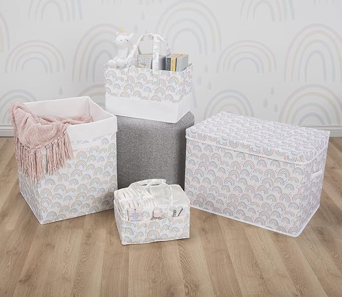 Sammy & Lou Collapsible Felt Soft Toy Box Toy Chest for Toddlers Toy Storage Organizer with Handles and Hinged Lid, 22 x 14.5 x 15 inches, Painted Rainbow