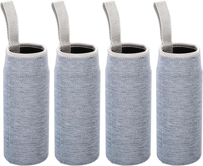 PATIKIL 65mmx180mm Water Bottle Sleeve, 4 Pack Neoprene Insulated Bottle Bag Holder Carrier Pouch with Finger Strap, Gray
