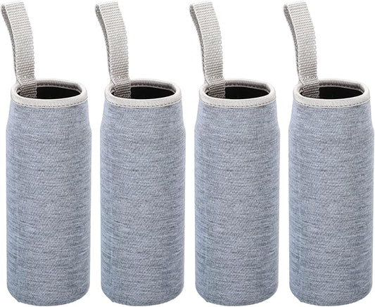 PATIKIL 65mmx180mm Water Bottle Sleeve, 4 Pack Neoprene Insulated Bottle Bag Holder Carrier Pouch with Finger Strap, Gray