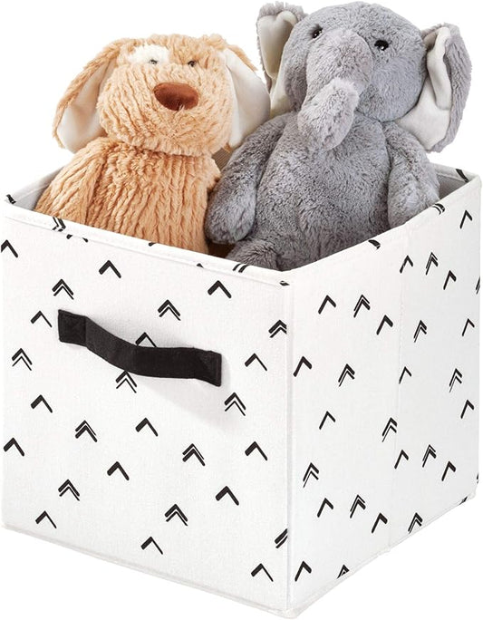 iDesign Arrow Fabric Storage Cube Bin, Small Basket Container with Dual Side Handles for Closet, Bedroom, Toys, Nursery - Black and White