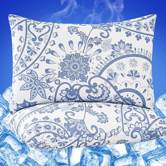 Cooling Pillow Cases for Hot Sleepers - Double Side Arc-Chill Q-Max>0.5 Cooling Fiber Cool Pillow Cases 2 Pack - Breathable Soft Cold Pillow Cases with Hidden Zipper (20" x 36")