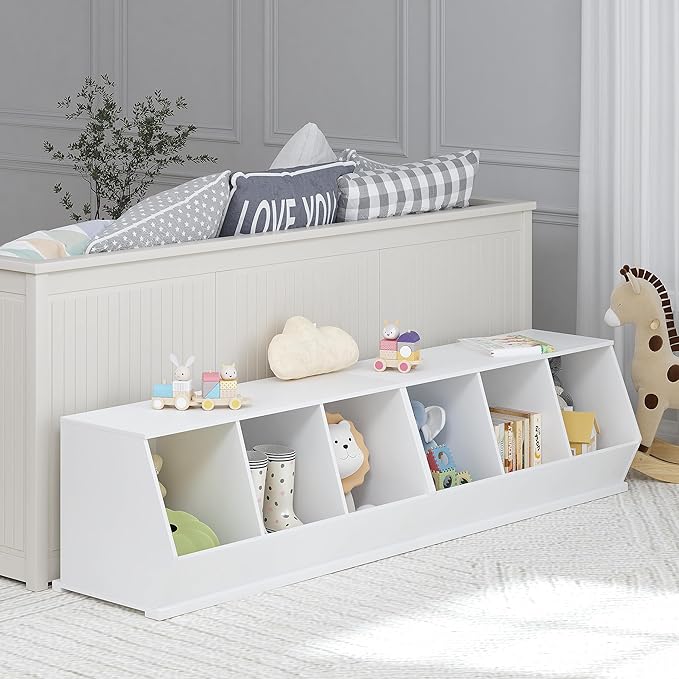 UTEX Toy Storage Organizer for Kids, Stackable Toy Storage Cabinet, Wooden Cubby Toy Organizer, White Toy Shelf for Playroom, Bedroom, Living room, Nursery, 3 Cubes