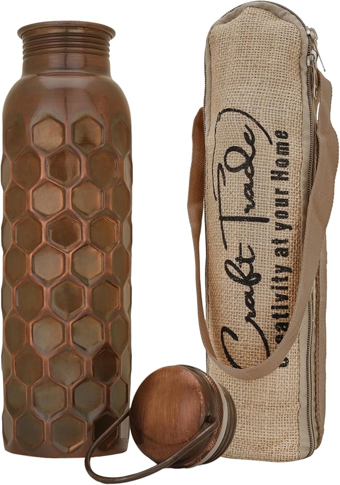 Craft Trade Copper Ayurveda Copper Water Bottle for Drinking 32oz Antique Black Diamond Pure Copper Water Bottle Travel Water Bottle for Gym, Office, Hiking, Outdoor – Ayurvedic Hammered Water Vessel