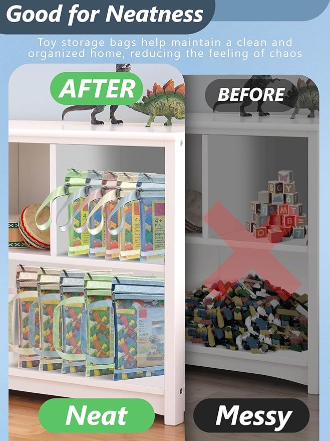 A4A5-1Layers 10 Pack Colored Mesh Zipper Pouch Bags, Double-Layer Nylon Puzzle Building Block Sets Toy Storage & Organization, Breathable See Through Zipper Pouch