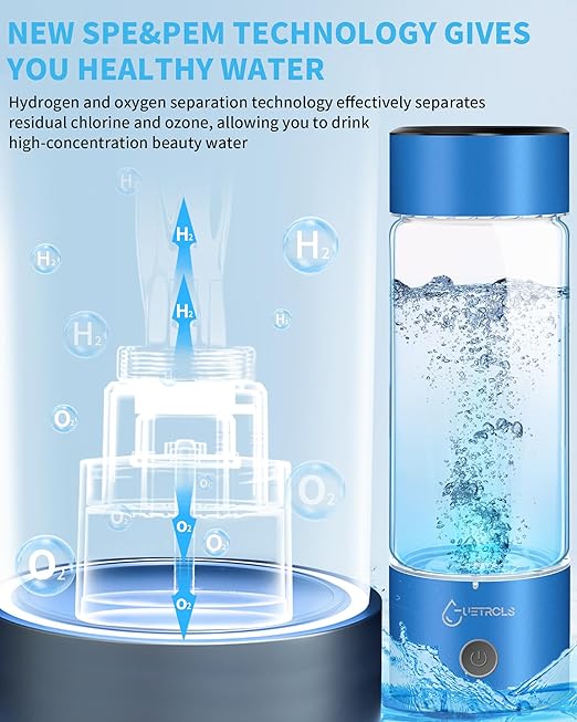Hydrogen Water Bottle 2024, Hydrogen Water Bottle Generator with SPE PEM Technology Water Ionizer, Hydrogen Water Machine Improve Water in 3 Minutes for Home, Office, Travel, Daily Drinking(Blue)