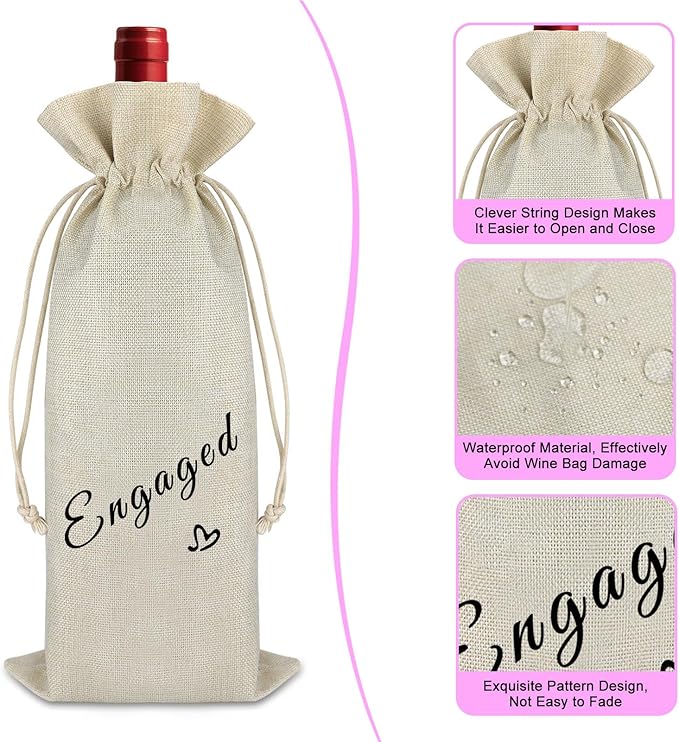 Valentine's Day Gift Funny Engaged Gift for Women Men Engagement Wine Bag Wedding Engagement Honeymoon Gifts for Couples Reusable Drawstring Wine Cover Bag Christmas Gift for Girlfriend Boyfriend