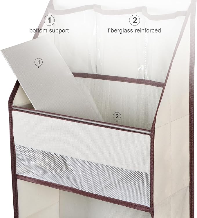 Univivi Door Hanging Organizer Nursery Closet Cabinet Baby Storage with 4 Large Pockets and 3 Small PVC Pockets for Cosmetics, Toys and Sundries (Beige)