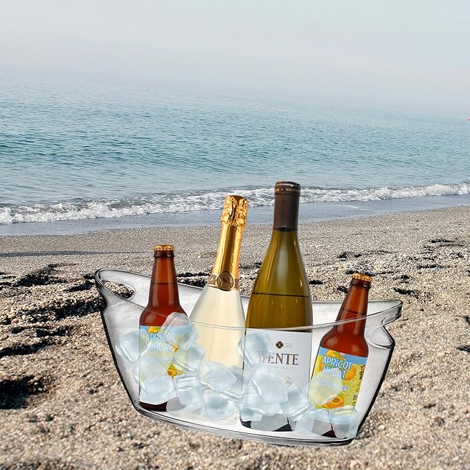 Cheardia 2 Pack Ice Bucket, Acrylic Champagne Bucket 5.5L Beverage Tub for Parties, Mimosa Bar Supplies, Cocktail Bar, Champagne, Beer, Wine, Clear, Long and Narrow