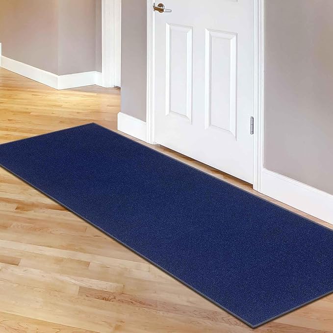 Machine Washable Modern Solid Design Non-Slip Rubberback 2x6 Traditional Runner Rug for Hallway, Kitchen, Bedroom, Living Room, 2'2" x 6', Navy