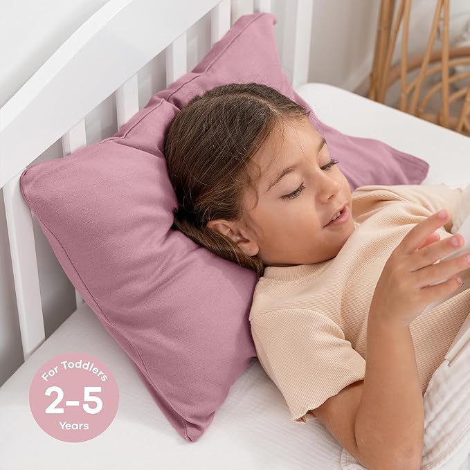 Comfy Cubs Toddler Pillow with Soft Cotton Pillowcase, 13"x18", Mauve - Kids Pillow for Sleeping & Travel - Adorable & Comfortable Small Pillow - Kids Travel Pillow with Breathable Microfiber Fill