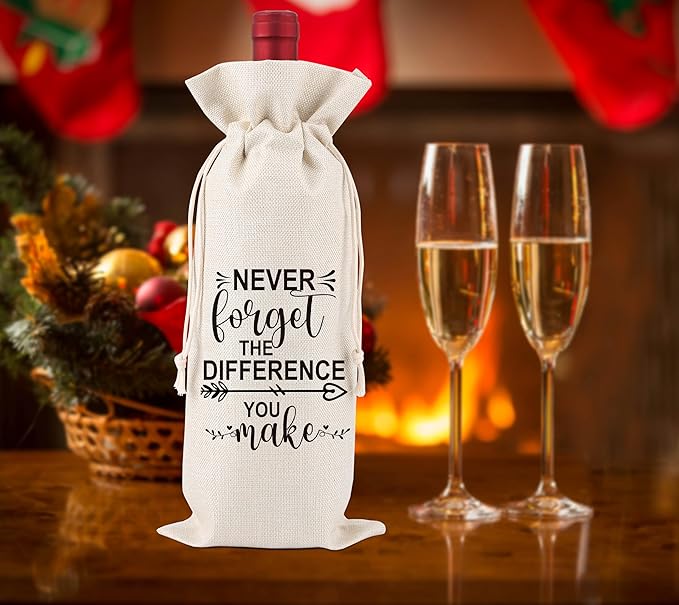 Never Forget The Difference You Make,Thank You Gift,You Make A Difference Gifts,Inspirational Gifts for Colleagues,Employee,Friends,Family,Women,Social Workers,Bosses,1 Drawstring Gift Wine Bag,Q13