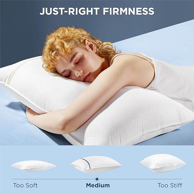 Bedsure Hotel Pillows - Luxury Bed Pillows for Sleeping with Decoration Strip Breathable Cover Soft & Supportive Pillows for Side, Back or Stomach Sleepers (4, Light Khaki, Standard)