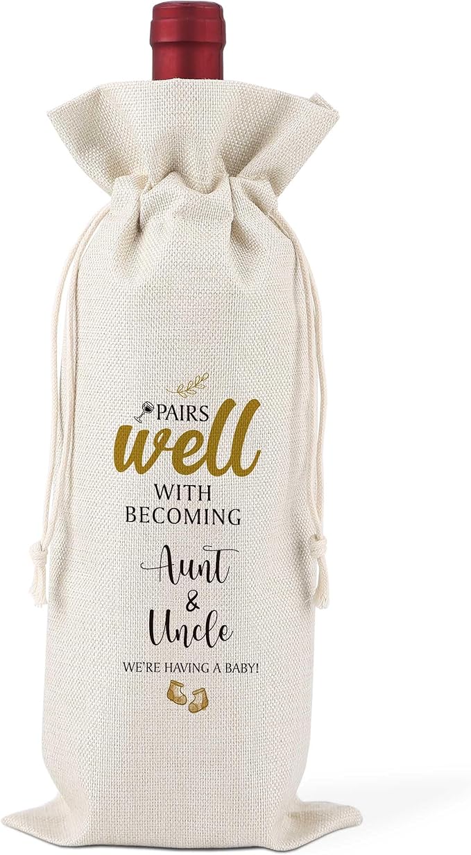Pairs Well With Becoming Aunt & Uncle,Gender Neutral Pregnancy Announcement,Baby Announcement,Baby Announcements Ideas,Aunt & Uncle for New Baby Announcement,Reusable Wine Bags With Drawstring,L29