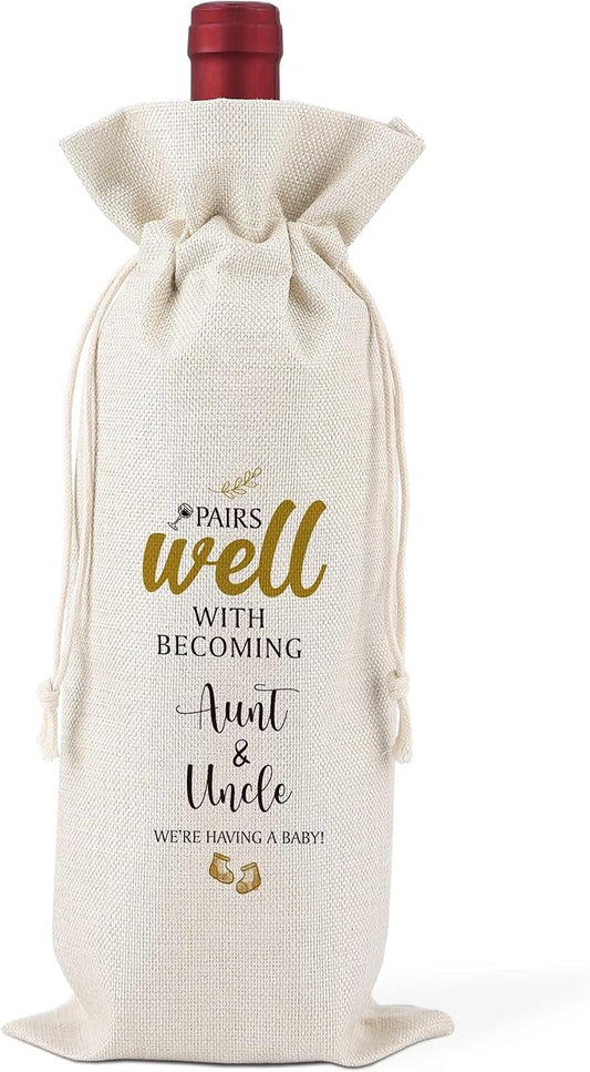 Pairs Well With Becoming Aunt & Uncle,Gender Neutral Pregnancy Announcement,Baby Announcement,Baby Announcements Ideas,Aunt & Uncle for New Baby Announcement,Reusable Wine Bags With Drawstring,L29