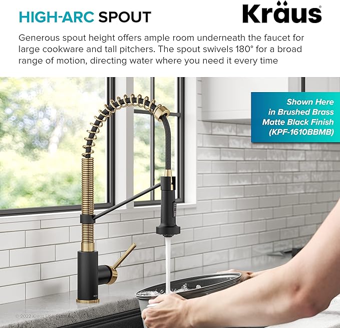 KRAUS Bolden Commercial Style Pull-Down Single Handle 18-Inch Kitchen Faucet in Brushed Brass, KPF-1610BB