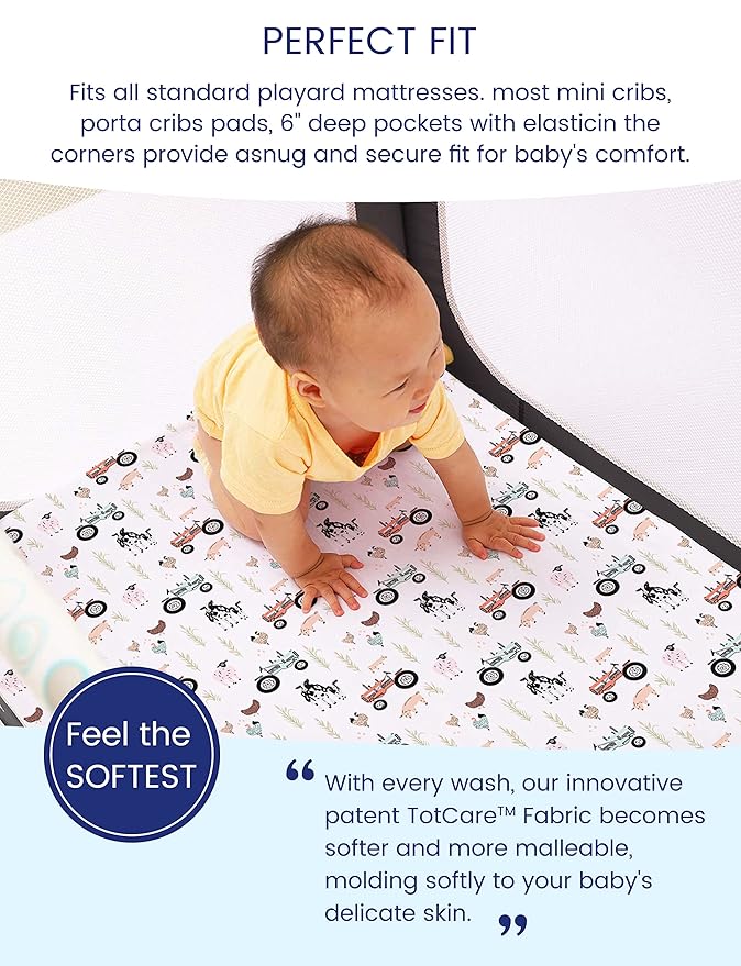 TotAha Premium Stretchy Pack N Play Playard Sheets | Mini Crib Sheets (2-Pack) -Hypoallergenic, Silky Comfort, Buttery Soft, Calming Effect, All-Season Jersey-Knit Sheets 38 X 24 (Farm & Pumpkin)