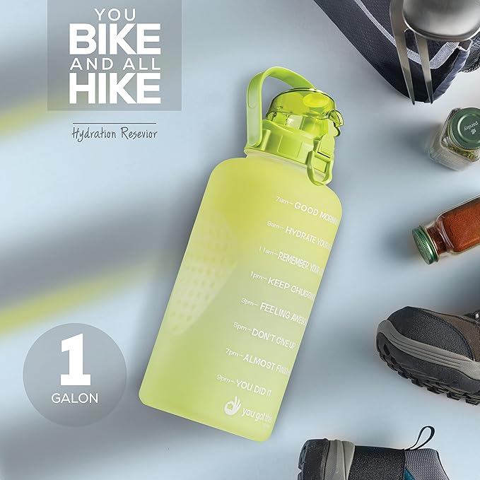 Motivational Water Bottle with Straw & Handle,One Gallon Water Bottle 128 oz/3.8L,Reusable Water Jug, Achieve All-Day Hydration SpillProof, BPA FREE