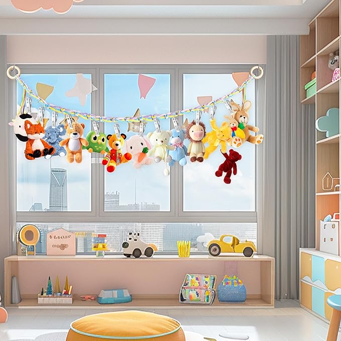 2PCS Stuffed Animal Hammock Corner, 78 Inch Stuff Animal Organizer for Stuffed Animal Storage for Kids Room Decor, Hanging Stuffed Animal Net Holder for Wall or Corner Nursery Collection