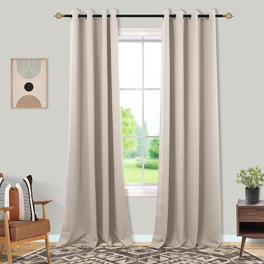 Taupe Curtains 84 Inch Length 2 Panels Set,Blackout Mushroom Tall Neutral Curtains for Living Room Bedroom 84 Inches Long