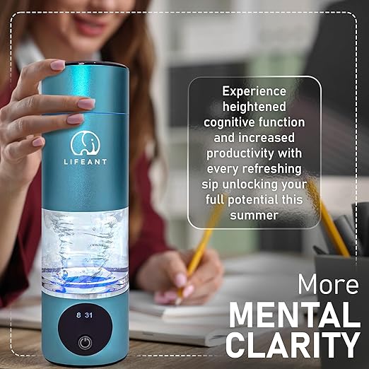 Hydrogen Water Bottle Generator–5000PPB Hydrogen Water Machine–Hydrogen Bottle Water with Adjustable Speed – Food-Grade Water Ionizer–Blue Pro