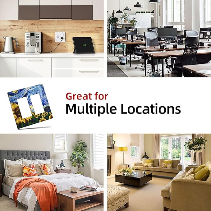 Vintage Abstract Blue Starry Sunflower 2 Gang Rocker Decora Light Switch Covers Dual Outlet Covers Wall Plate Decorative Switchplate Electrical Faceplate GFCI for Farmhouse Country Bedroom Decor