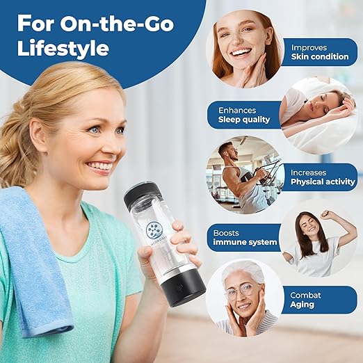 Hydrogen Water Bottle – 13oz Hydrogen Water Bottle Generator 1200-1500PPB – Portable Hydrogen Water Ionizer Cup for Home, Office, Travel – BPA-Free Water Ionizer Machine – Rechargeable and Compact