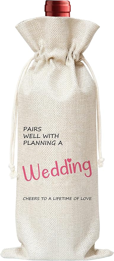 Wedding Gift Wine Bag,Gift For Couple,Bridal Showr,Cotton linen Drawstring Wine Bag(1 Pcs) - WB011