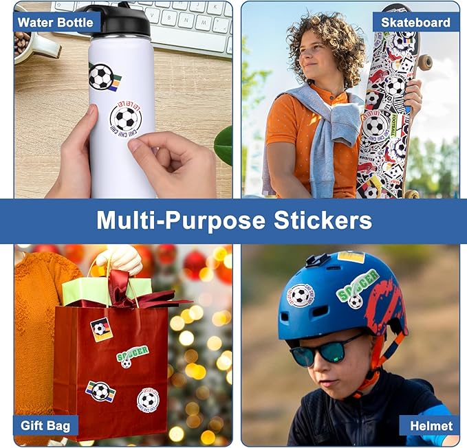Soccer Gifts for Boys Girls 8-12,Soccer Water Bottles and 50PCS Stickers Dirp Stuff for Kid Player Lovers(18OZ)