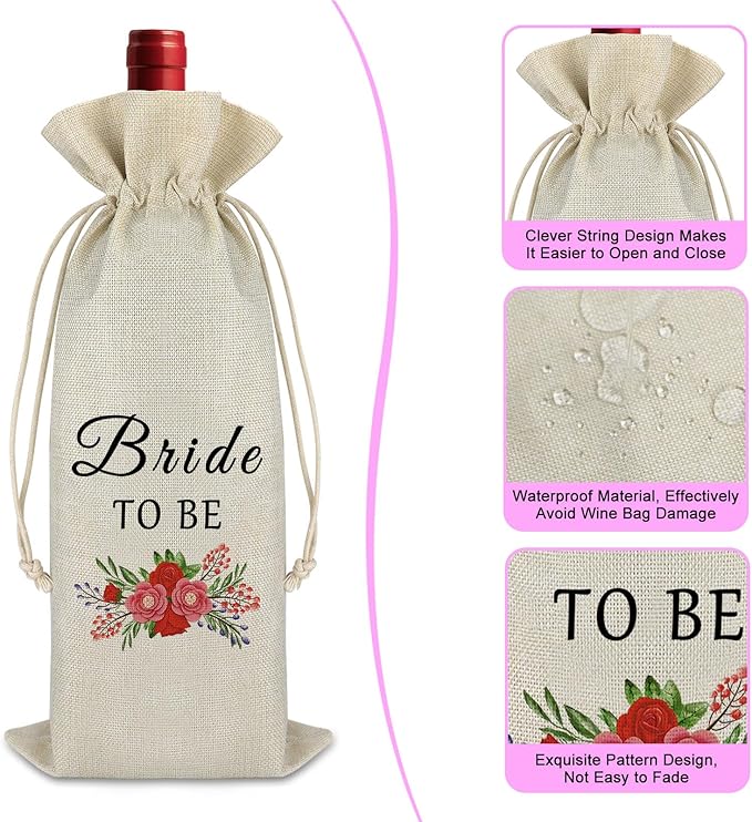Wedding Gift for Bride Bride to Be Wine Bag Bridal Shower Gift for Women Engagement Proposal Gift for Bride Friends Sister BFF Drawstring Burlap Wine Bag Christmas Valentines Day Gift Bride Gift