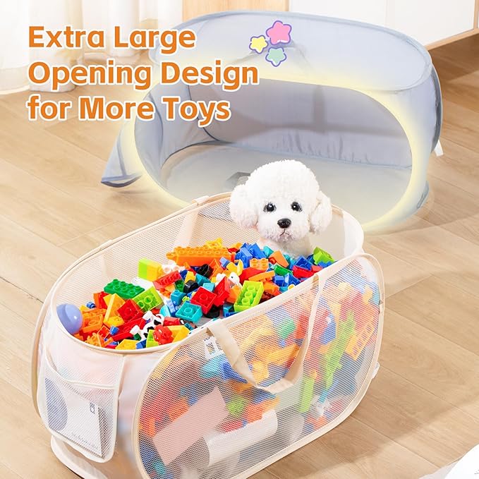 Kids Toy Storage Organizer Toy Box -Large,Lightweight & Foldable Children's Toy Chest,Suitable for Boys'and Girls' Playrooms,Bedrooms,and Nurseries.Dimensions: 22"x13"x13"Beige Navy Blue (Navy Blue)