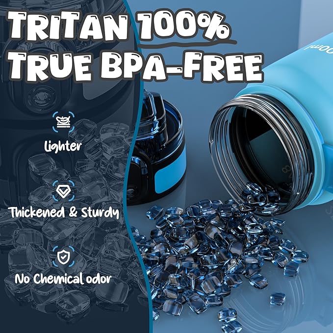 OLDLEY Kids Water Bottle for School, 17 oz (2 lids) BPA-Free Reusable Leak-proof Durable Tritan Plastic Water Bottles with Straw & Chug Lids, Anti-dust Spout Cover (Lake)