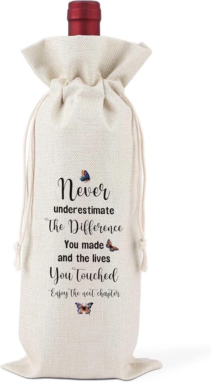 Never Underestimate The Difference You Made And The Lives,Thank You Gifts for Colleagues,Friends,Employee,Bosses,Gift for Encouragement,Boss Day Decorations,Reusable Wine Bags With Drawstring,L21