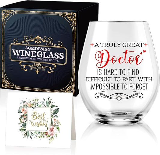 AGMDESIGN A Truly Great Doctor is Hard to Find Funny Wine Glasses with Gift Box, Graduation Gifts for Medical Graduates, Doctors Day Retirement Thanks Gifts for Doctors MD Physician Assistants