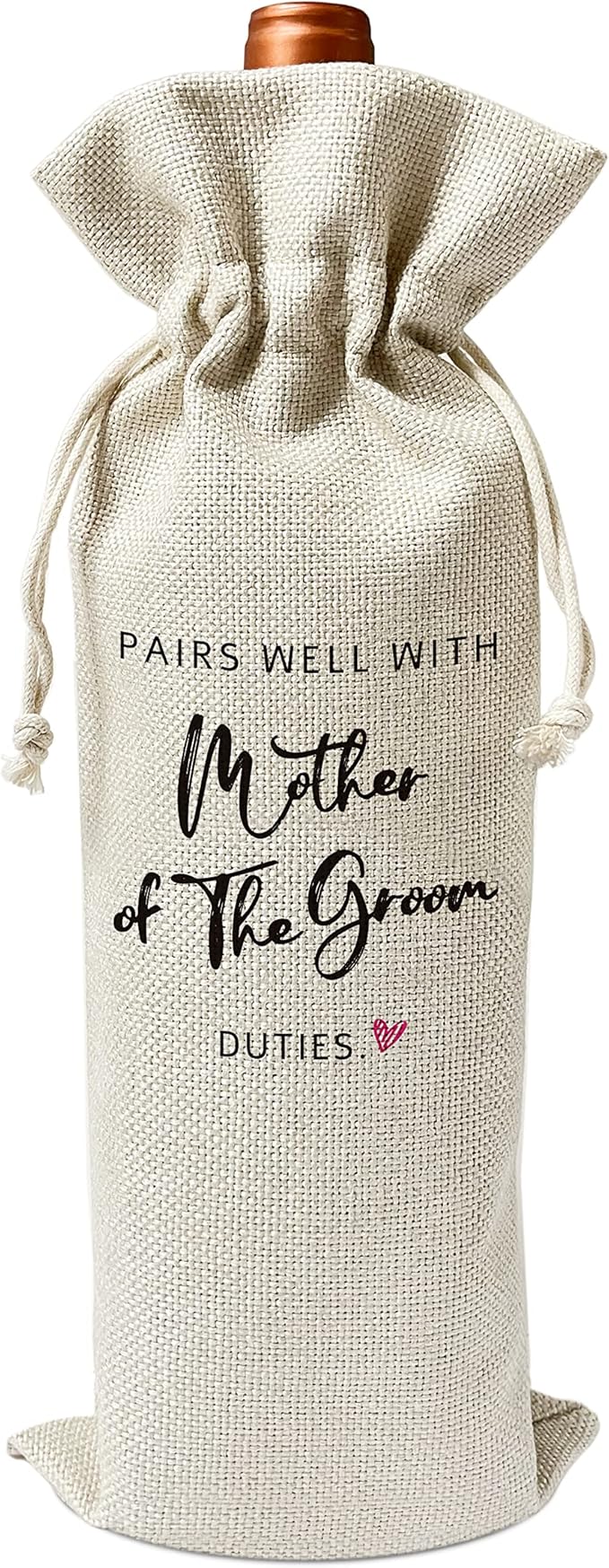 Mother of the Groom Wine Gift Bags - for Wedding, Engagement - Reusable Burlap With Drawstring Gift Bag (5.5"x 13.5")-1 Pcs/jiu030