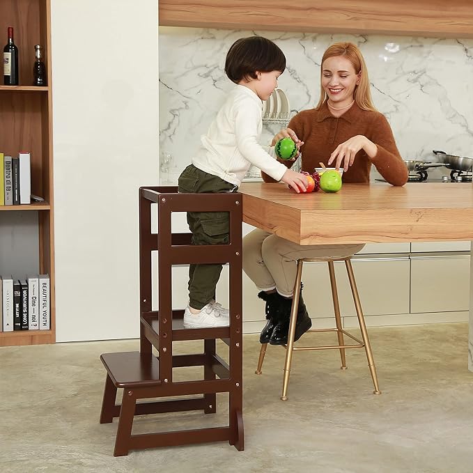 SDADI LT05E Mother's Helper Adjustable Height Kitchen Step Stool, Children Kids Toddlers Counter Level Learning Stool for Kitchen & Bathroom, Espresso