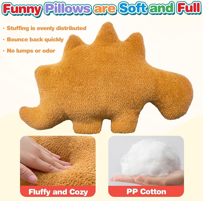 Dino Nuggets Pillow, Dinosaur Chicken Nuggets Plush Funny Gifts for Teen Boys Girls, Fun Throw Pillows Cute Room Decor for Teens Dinosaur Gifts (Large, Stegosaurus)