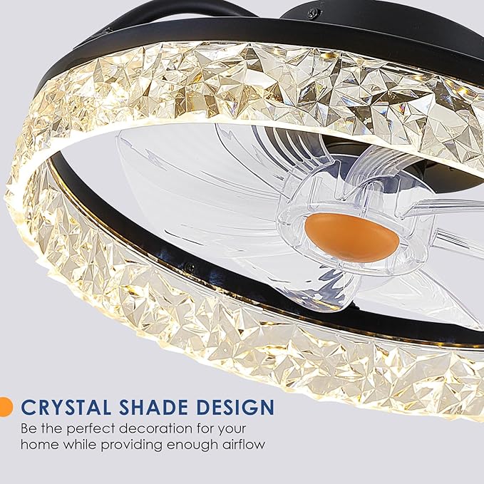 Ceiling Fans with Lights Low Profile - 15.7" Flush Mount Modern Ceiling Fans with Remote Control, Bladeless Enclosed Ceiling Fans for Indoor Bedroom, Living Room and Kitchen