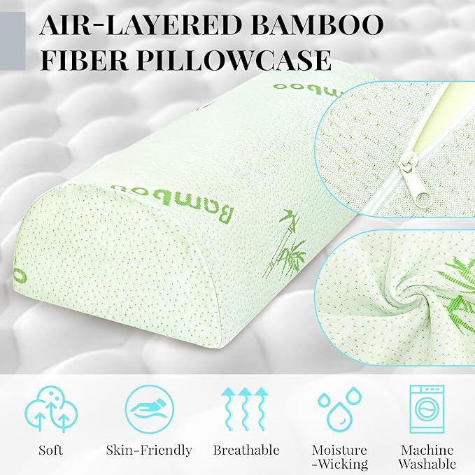 Knee Pillow for Side Sleepers Memory Foam Leg Pillows for Sleeping Yoga Bed Half Moon Bolster Pillow for Neck Pain Relief with Pillowcase 20.5x8x4.5 Inches(Air Layer Green, Standard Size)