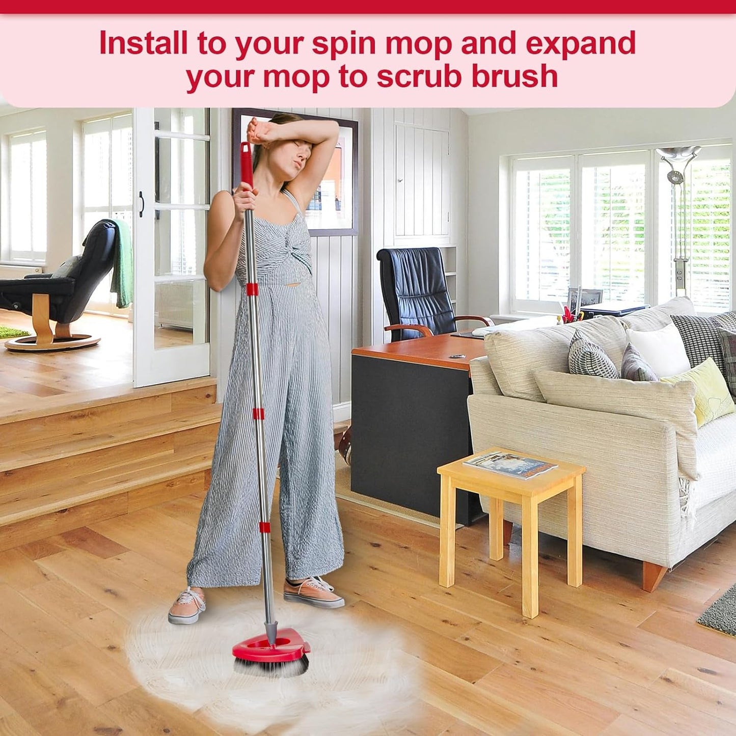 2 Pack Scrub Brush Head Replacement Compatible with O Cedar EasyWring Spin Mop 1-Tank System, Floor Scrubber Head, Shower Scrub Brush with Hard Bristles for Cleaning & Scrubbing