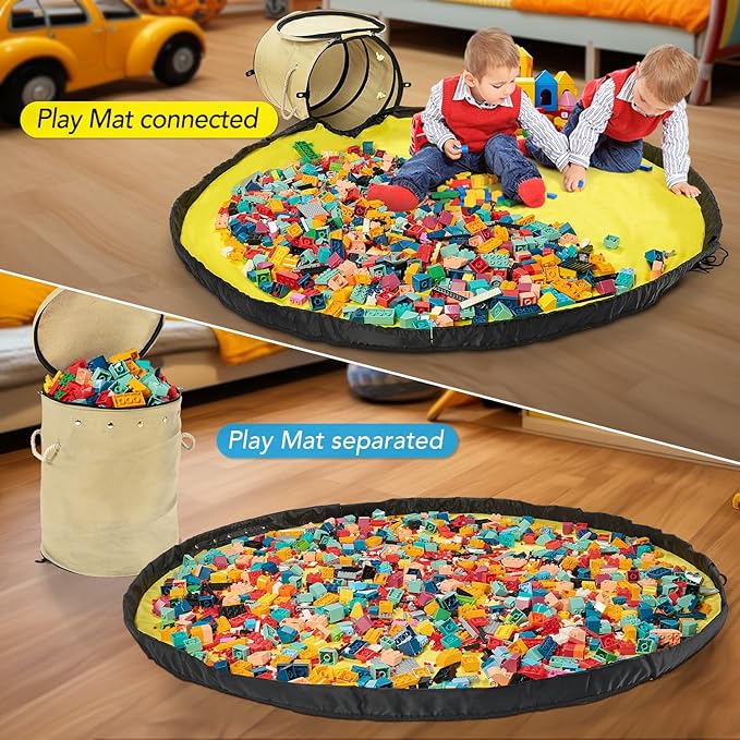 Toy Storage Basket + Play Mat for Kids Toy Chest Organizer Kids Toy Storage Organizer Foldable Big Storage Bins with Lids Large Toy Box for Boys Girls Toy Holders for Kids Rooms Nursery(Beige)