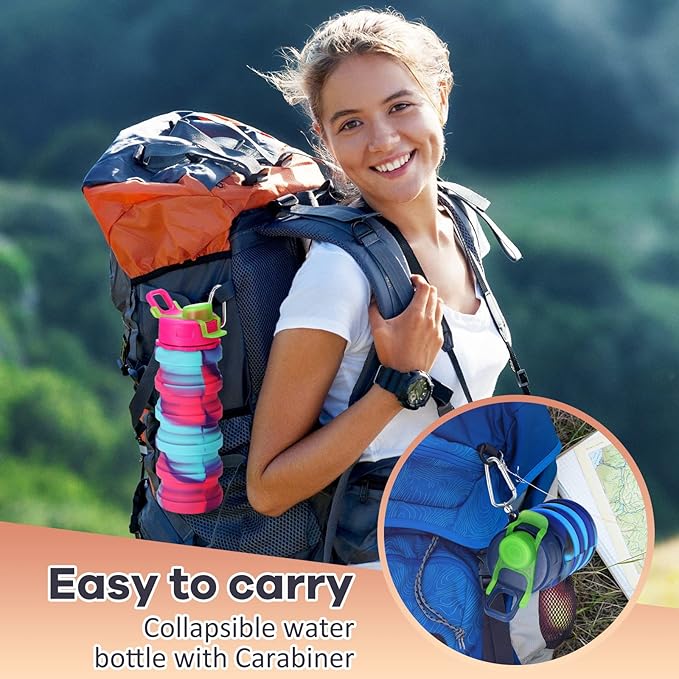 Sunnyray 14 Pack Collapsible Water Bottles 17oz Silicone Portable Water Bottle Bulk Foldable Leak Proof Water Bottle Reusable Camouflage Sports Bottles with Clip for Travel Hiking Camping Outdoor