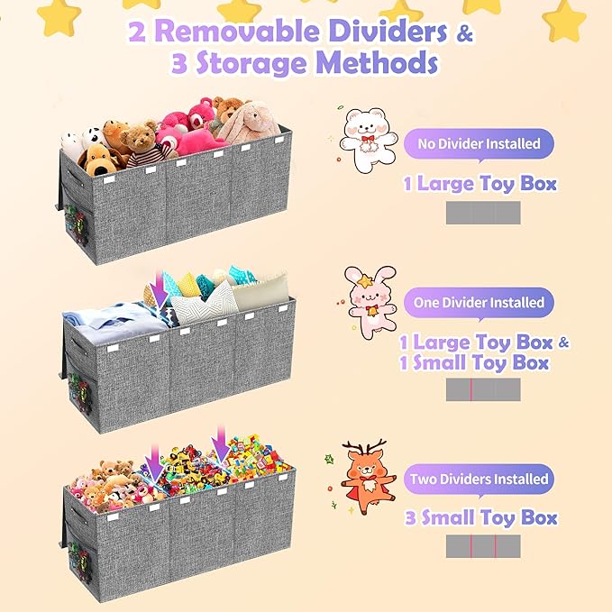Extra Large Toy Box, Collapsible Sturdy Kids Toy Chest for Boys, Girls, Kids, 41"x14"x16"Toy Storage Organizer Toddler Storage Bins with Lids, Toy Box basket for Living Room, Bedroom, Nursery, Gray