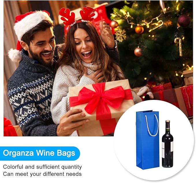 uxcell Wine Bags, 12pcs Blue 5 x 4 x 14 In Wine Gift Bags with Rope Handles Paper Wine Tote Bag for Wedding Birthday Christmas Party Supplies
