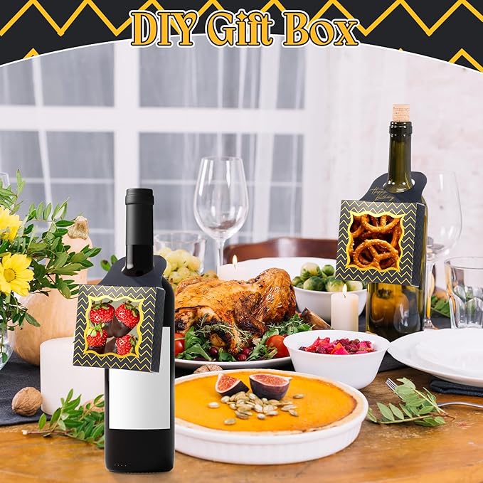 ISKYBOB 20PCS Wine Bottle Box with Window, Kraft Paper Wine Boxes for Birthday Gifts Hanging Wine Treat Box Mini Charcuterie Boxes Champagne Bottles Gift Boxes Candy Box for Party Favor (Black Gold)