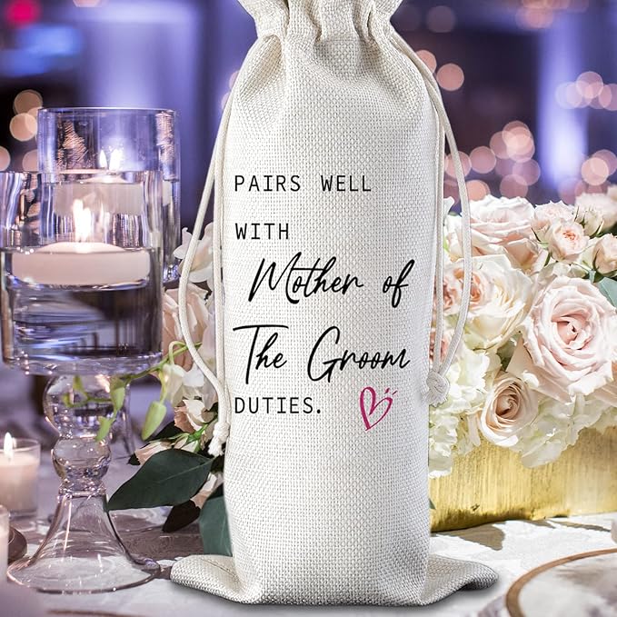 Mother of the Groom Gifts Pairs Well with Mother of the Groom Duties Wine Bag Wedding Engagement Gifts for Mother from Groom Reusable Wine Gift Bag