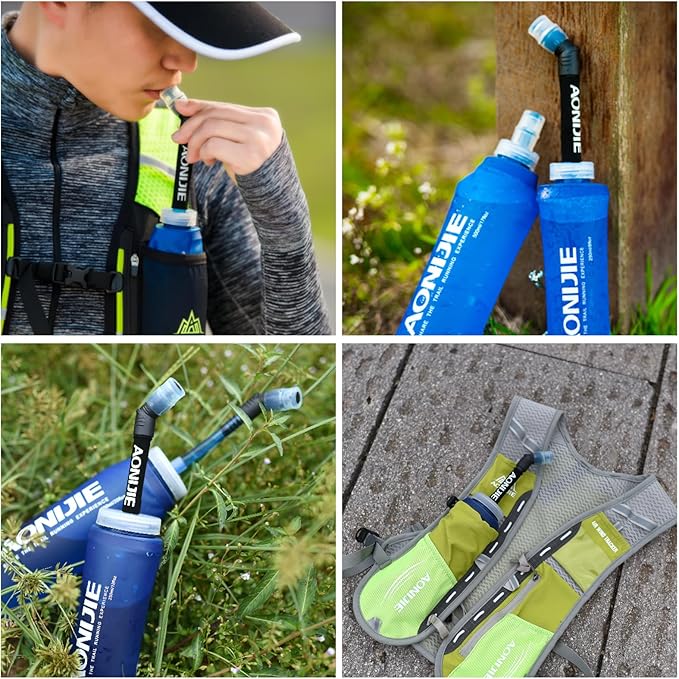 TRIWONDER TPU Soft Folding Water Bottles BPA-Free Collapsible Flask for Hydration Pack - Ideal for Running Hiking Cycling Climbing (Straw)