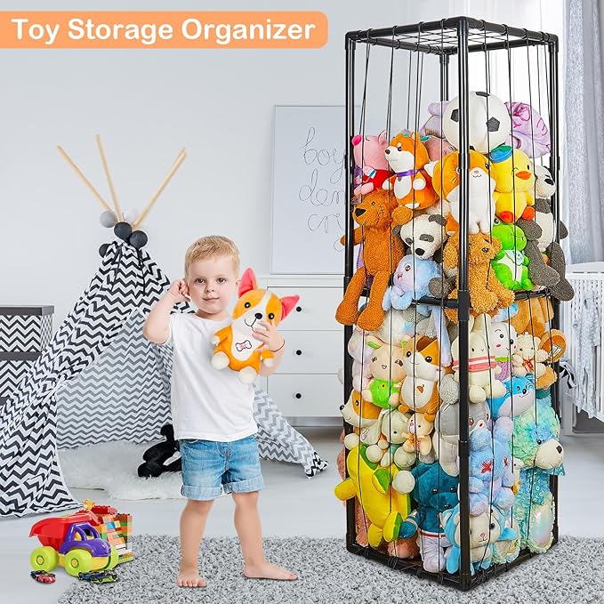 FIOBEE Stuffed Animals Storage Zoo Thicken PVC Tube Kids Toy Storage Organizer with Elastic Band Large Stuffed Animals Holder for Nursery Playroom Bedroom Room Furniture Plush Storage, Black