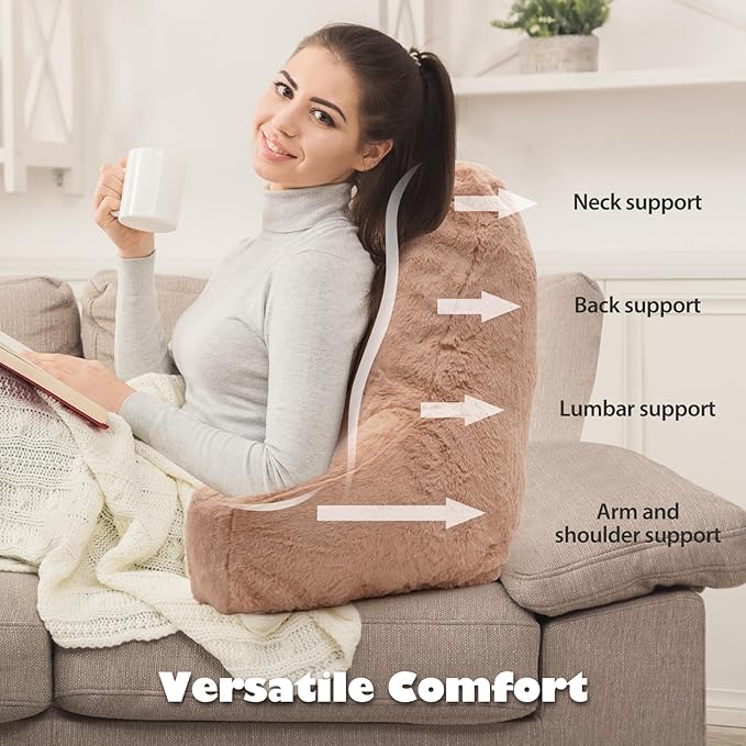 Reading Pillow Large Bed Pillow,Backrest with Arms, Back Support for Sitting Up in Bed, Couch for Lounging Bedrest,Camel